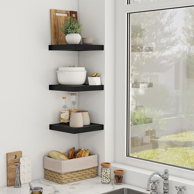 12 Inch Floating Shelves, 12" Deep Floating Shelf Wall Mounted, 12" Wall Shelves, Rustic Deep Bookshelf, Extra Deeper Display Shelves & Storage Shelves for Bedroom, Living Room, Set of 3