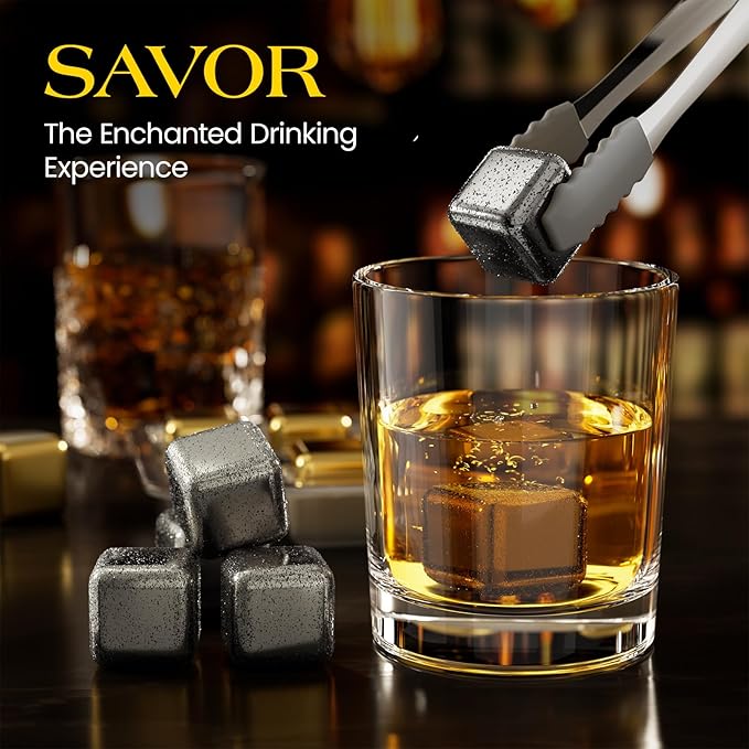 Kollea Fathers Day Whiskey Stones, 8 Packs Stainless Steel Whiskey Chilling Rocks, Reusable Ice Cube for Drinking, Cool Birthday Gift for Men Dad, Boyfriend, Beer Lover, Bourbon, Scotch, Gin, Beverage