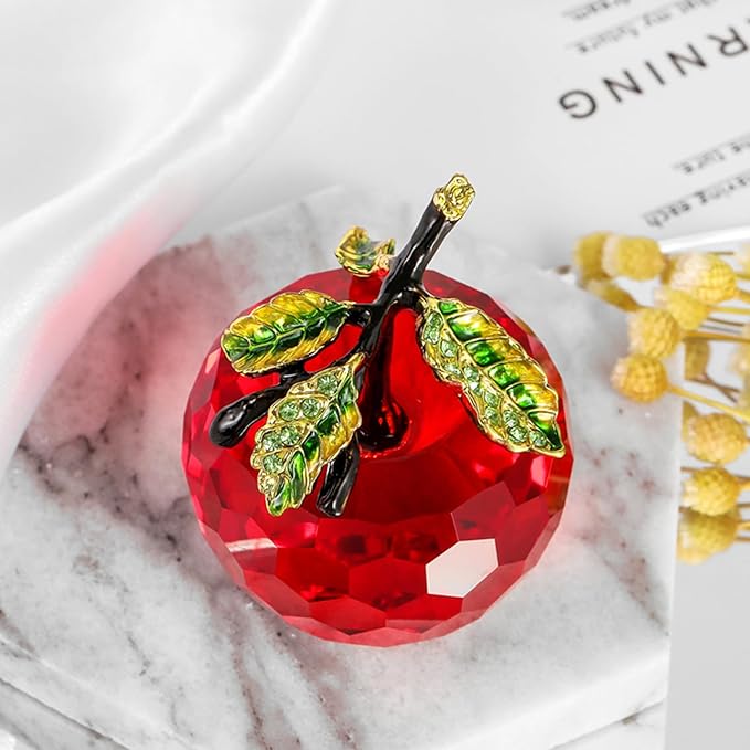 Crystal Apple Figurine Paperweight, Handmade Statue Ornament Home Decoration, Collectible Crystal Crafts, Come with Gift Box, Great Gift for Birthday Holidays Christmas (Red-50mm)