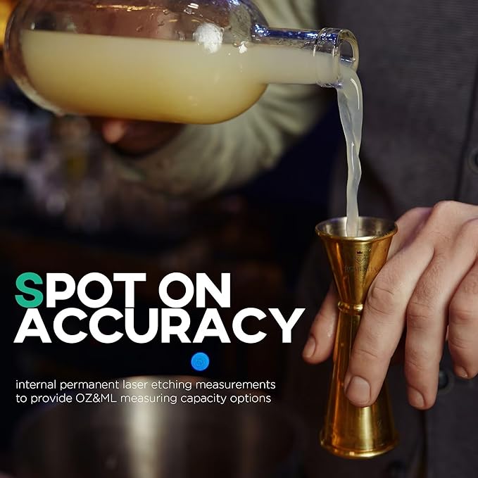 Homestia 2PCS Double Jigger & Cocktail Jigger Stainless Steel 1 oz 2 oz Alchohol Measuring Tools, Japanese Jigger with Measurements Inside for Bartending - Bar Tools for Bartender (Gold)