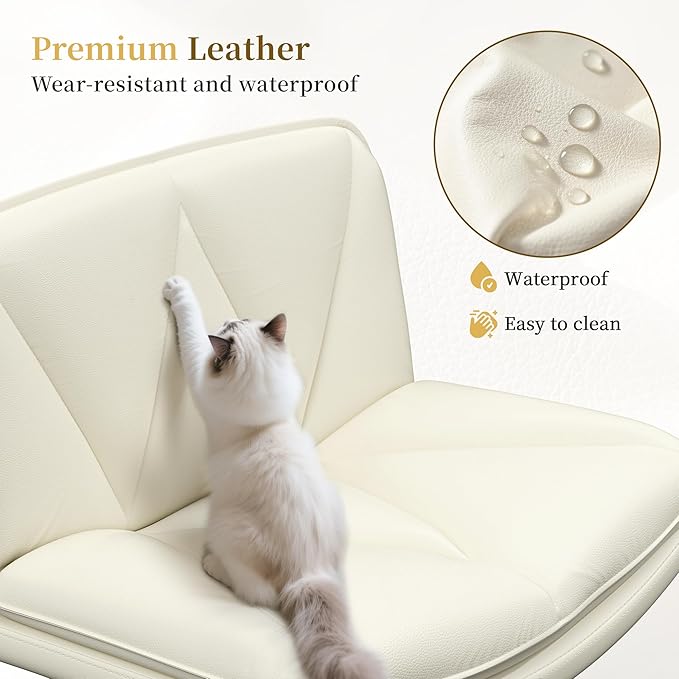 Armless Criss Cross Chair with Wheels, Leather Cross Legged Office Chair with 2-Layer Cushion,Swivel Modern Home Office Desk Chair 25.5" Wide Seat Height Adjustable,Comfy Vanity Chairs,Beige