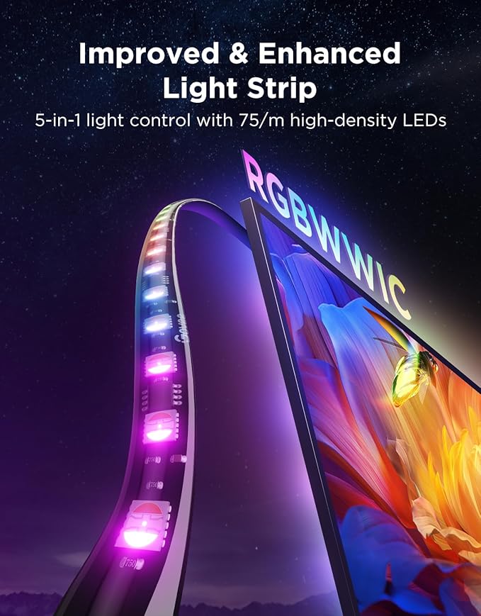 Govee TV Backlight 3 Pro with HDR Triple Camera, 11.8ft 5-in-1 RGBWWIC LED Strip Lights That Change with 55-65 Inch TVs, 75LEDs/m, Supports AI Filter, Smart App and Vioce Control, DreamView Sync
