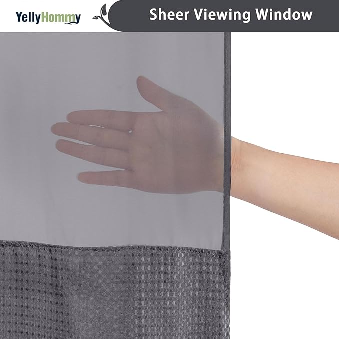 YellyHommy No Hook Shower Curtain with Snap in Liner Set Less Waffle Shower Curtain for Bathroom (Dark Grey, 81" L x 72" W)
