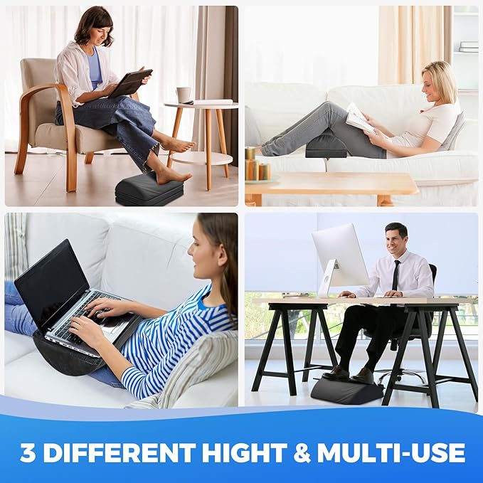 Adjustable Foot Rest for Under Desk at Work,Comfortable Foam Under Desk 3 Height Footrest with Washable Cover, Foot Stools for Office Home Car,Black