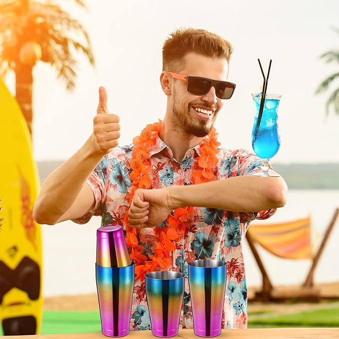 Sabary 6 Pcs Cocktail Shakers Professional Bar Shaker Boston Set Stainless Steel Martini Drink Mixer Basic Tool Weighted Shake Metal Can Cocktail Shaker Set, 18 Oz, 28 oz (Gradient Color)