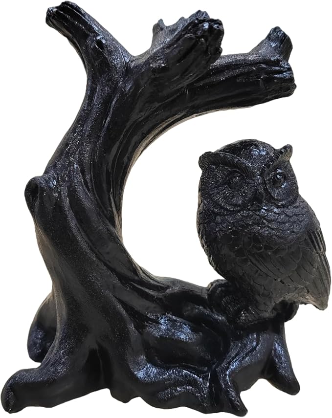 Black Resin Owl Figurine, Small Owl Statue for Home Decor, Desk, Bookshelf,Halloween Decoration Gift for Women & Owl Lovers (Mystical Bird Decor)