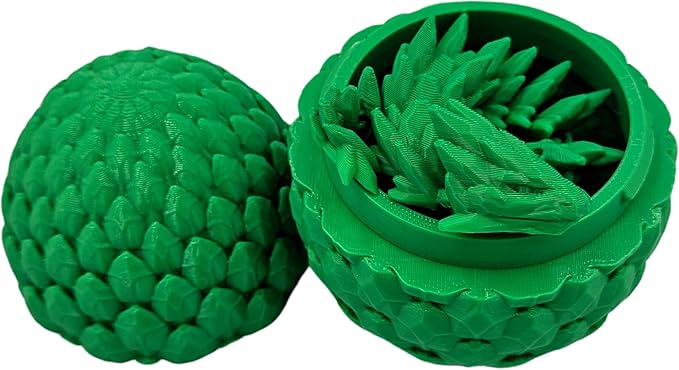 3D Printed Dragon Egg Articulating Gemstone Dragon Fidget Figurine - Vibrant Color Dragons Flexible ADHD, Autism and Anxiety Relief - Articulated Joints (Green)