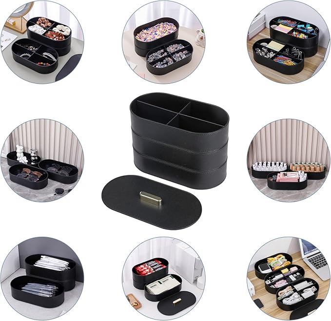 Yesesion Large Cord Storage Organizer with Lid, Plastic Cable Box with 20pcs Wire Ties for Desk Drawer, Home Office Supplies, Electronics, Clips, Clamps, Pens, Phone Chargers, Art Craft (Black)