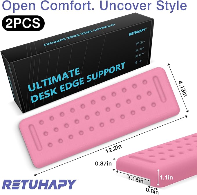 L-Shaped Desk Edge Cushion, 2 PCS Elbow Rest for Desk with Ergonomic Support, Memory Foam Elbow Pad & Arm Rest for Palm, Wrist & Forearm, Non-Slip & Separate Design, Office & Home, Pink