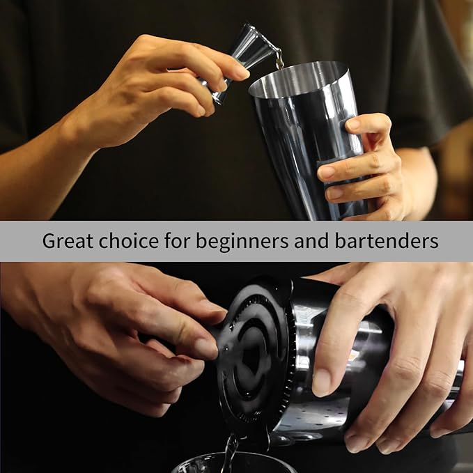 Boston Cocktail Shaker Bar Set, Weighted Boston Shaker Tins, Bartender Kit with 18oz & 28oz Mixed Drink Shaker, Hawthorne Strainer, Double Measuring Jigger - Silver