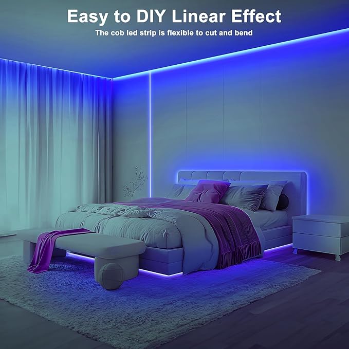 16.4ft Blue COB Led Strip Lights with RF Remote, Dimmable Bright Adhesive Indoor Led COB Light Strip for Cabinet, Paintings, Room, Bed
