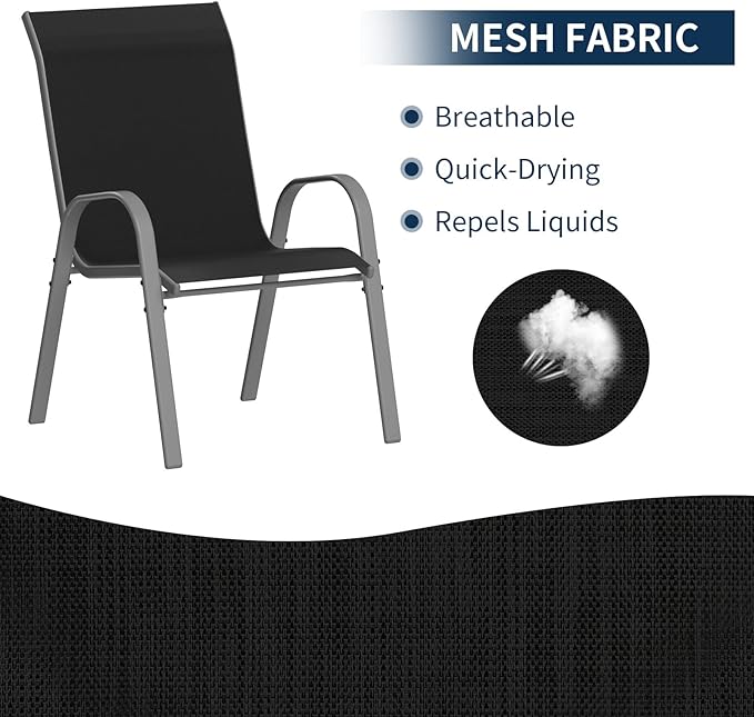 Amopatio Patio Chairs Set of 2, Outdoor Stackable Dining Chairs for All Weather, Breathable Garden Outdoor Furniture for Backyard Deck, Black