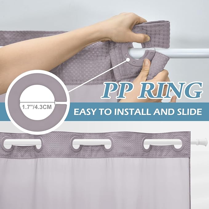 Lavender Stall No Hook Shower Curtain with Snap in Liner,230GSM Waffle Weave Shower Curtains for Bathroom,54W x 80H