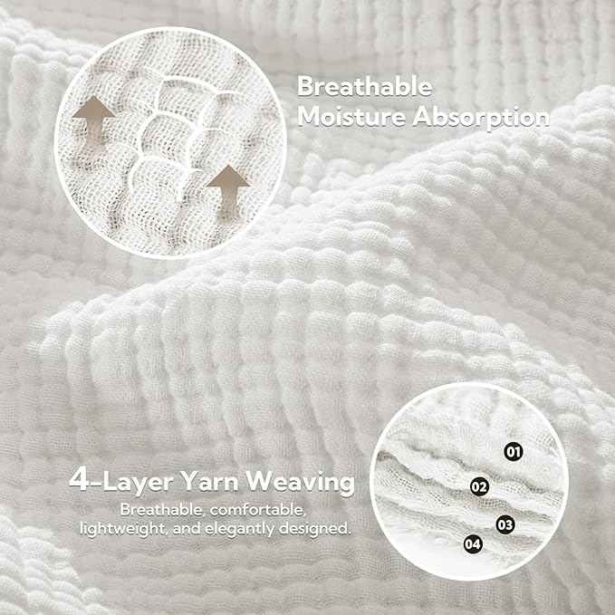 SOULFUL Muslin Throw Blanket with Tassels - Soft Cotton Throw Blanket for Couch or Bed, Lightweight and Breathable Gauze for All Seasons, White, 50" x 60"