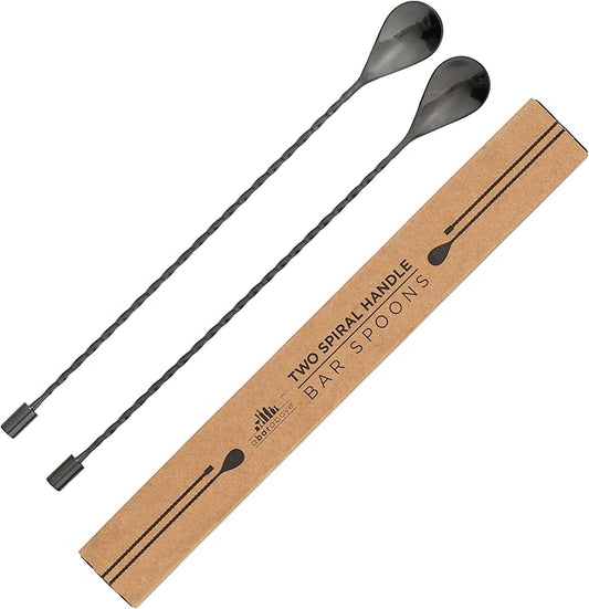 A Bar Above Bar Spoon Set, Spiral Handle, Stainless Steel Mixing Spoons for Cocktail Mixer Set, to Stir and Layer, Basic Professional or Home Bars Accessories (Black, Spiral)