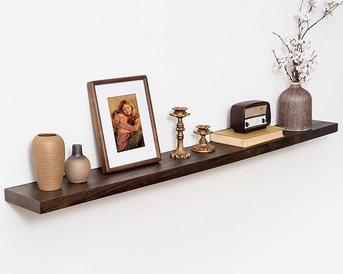 Marsmiles 55 inch Floating Shelves for Wall Solid Elm Wood Wall Mounted Shelves|Rustic Long Floating Shelves with Invisible Bracket for Bathroom Living Room Kitchen|Walnut, 1 Pack