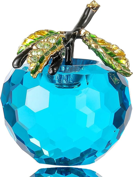 Crystal Apple Figurine Paperweight, Handmade Statue Ornament Home Decoration, Collectible Crystal Crafts, Come with Gift Box, Great Gift for Birthday Holidays Christmas (Blue-50mm)