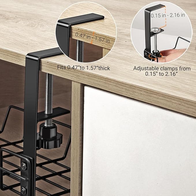 Under Desk Cable Management Tray Organizer for Cord Wire Desk Table Rack No Drill Installation for Home Office Workstation PC Computer Desktop Laptop