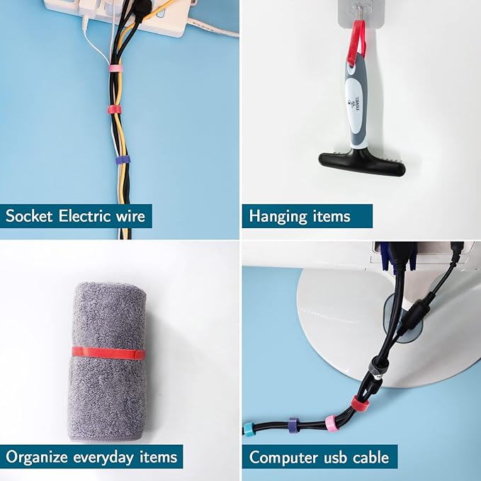 50PCS Reusable Adjustable Cable Ties, Microfiber Cloth for Computer Cable Management (Red)