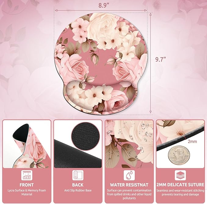 Ergonomic Mouse Pad with Wrist Rest, Small Mousepad with Non-Slip Rubber Base and Smooth Surface, Beach Mouse Pads for Desk, Office Desk Accessories