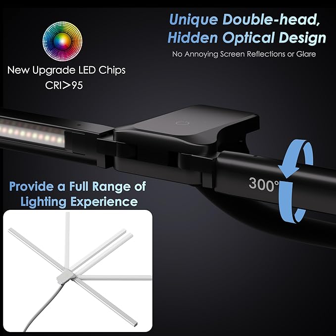 Desk Lamp with Metal Base, 31.5" LED Desk Lamp for Home Office, 24W Double Head Desk Light, Dimmable & Color Temperature, Table Lamp with Remote Control, Brightest Computer Monitor Light