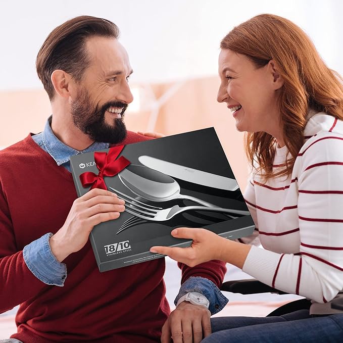 KEAWELL Luxury 20 Pieces 18/10 Stainless Steel Flatware set, Service for 4, silver plated with gold accents, Fine Silverware set and Dishwasher Safe (Gold Accent)