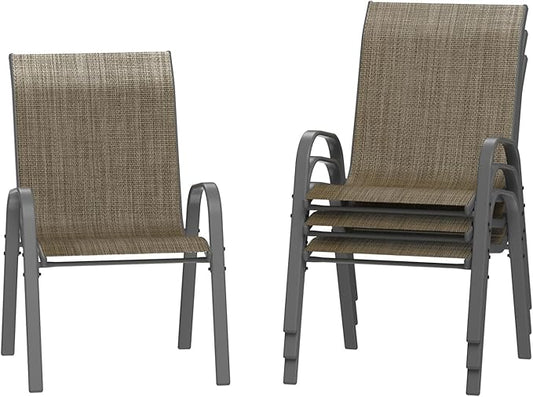 Amopatio Patio Chairs Set of 4, Outdoor Stackable Dining Chairs for All Weather, Dark Brown, Breathable Garden Outdoor Furniture for Backyard Deck