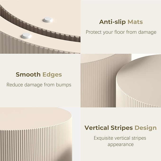 Round Coffee Table Set of 2, Modern Wooden Beige Nesting Coffee Tables for Living Room, No Assembly Required Circle Side Tables Set Accent End Table for Bedroom, Balcony