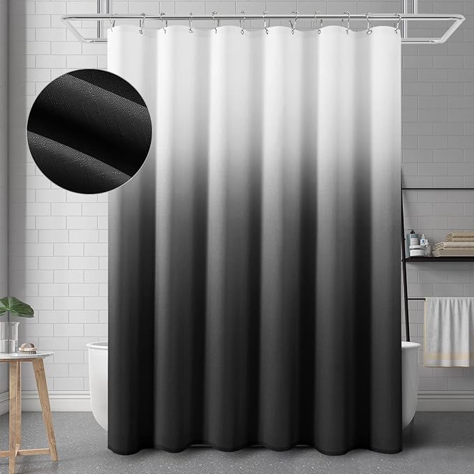 Black and Gray Ombre Shower Curtain Luxury Hotel Design for Bathroom, Black Linen Textured Men Bathroom Shower Curtain Set, 72x72 inch