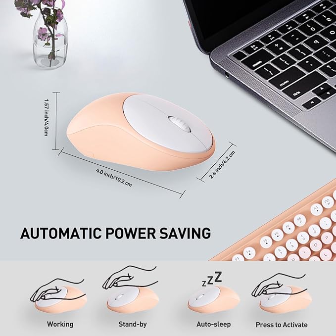 FD 2.4GHz Wireless Keyboard and Mouse Set with Switch Button - Full-Size Keyboard - Compatible for Windows/Laptop/PC/Notebook/Smart TV and More - Light Pink Colorful