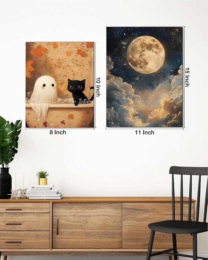 Aesthetic Celestial Moon Wall Art Decor Night Sky Moon Dark Academia Canvas Print Poster Framed Picture Painting for Home Living Room Bedroom Wall Decor 11x15 Inch