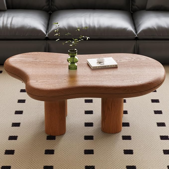 Cloud Coffee Table with 4 Legs for Living Room,Center Table,Low Table,Cream End Table,Round Corner Sofa Table (Walnut, 35“)