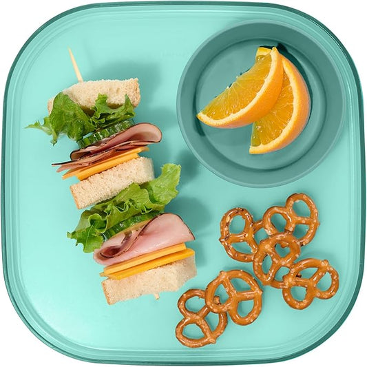 Madesmart Dipware Reusable Dining Plate/Serving Tray for Appetizers and Snacks, Food-Safe Appetizer Serving Platter with Removable Dip Bowl, Teal