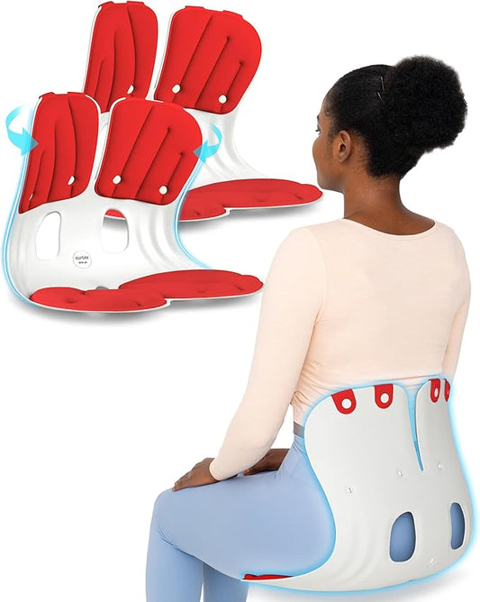curble Grand 2PACK, Ergonomic Chair Back Support, Lumbar Support for Good Posture Correction and Back Pain Relief, Perfect for Office Chair and Work from Home, Patented(Extra Wide&Sturdy, 2P Red)