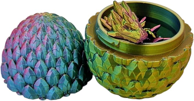 3D Printed Dragon Egg Articulating Gemstone Dragon Fidget Figurine - Vibrant Color Dragons Flexible ADHD, Autism and Anxiety Relief - Articulated Joints (Red Yellow Green)