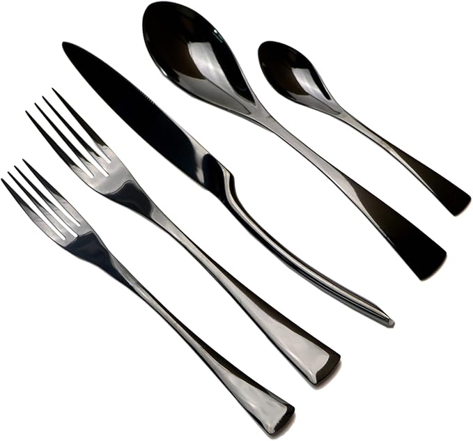 5-Piece 18/10 Stainless Steel Flatware Set Mirror Polishing Black, Serive for 1