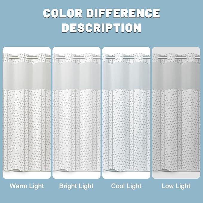 No Hook Geometric Striped Shower Curtain with Snap in Liner Set - Hotel Shower Curtain and Liner Set with See Through Mesh Top Window,Machine Washable, 71x74 INCH- Grey & White Chevron