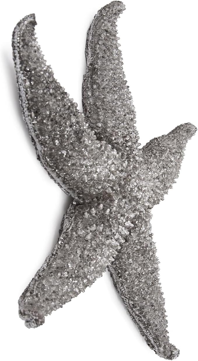 Howard Elliott Decorative Deep Starfish Figurine Hanging Wall Art for Home & Garden Decor, Silver Leaf Finish Abstract Decorative Sea Animal Figure for Tabletop & Wall Decoration 12 x 11 Inch, Small