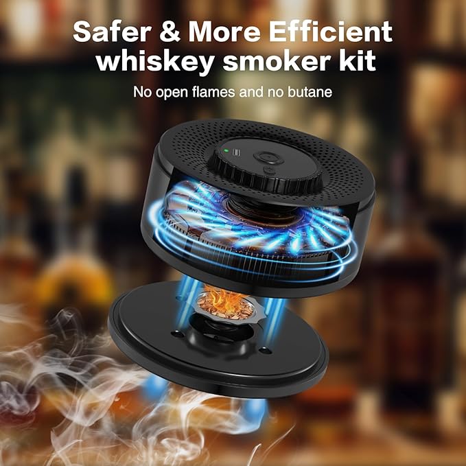 Electric Whiskey Smoker Kit with 6 Flavors Wood Chips, old fashioned smoker kit Built-in LED Ambient Light, Bourbon Smoker Kit, Bourbon Whiskey Gifts for Men,Dad,Husband