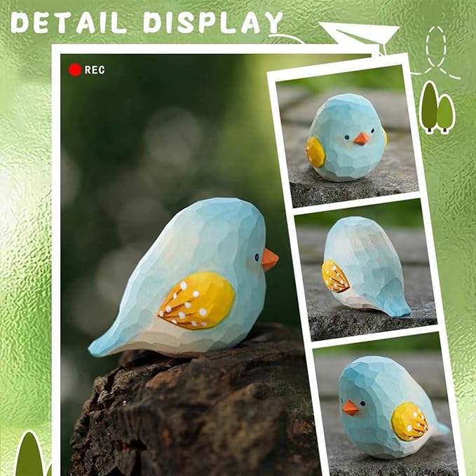 Bird Figurines Small Bird Figurines Home Decor Hand Carved Painted Wooden Statues for Home Decor, Gift for Bird Lovers,Housewarming, Birthday, Christmas (Blue and White)