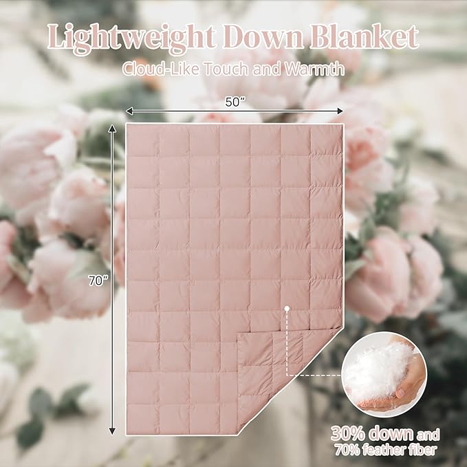 Peace nest Down Throw Blankets for Couch 50x70” Down Blanket for Indoor and Outdoor use Small Soft Lightweight Throw Blanket Pink