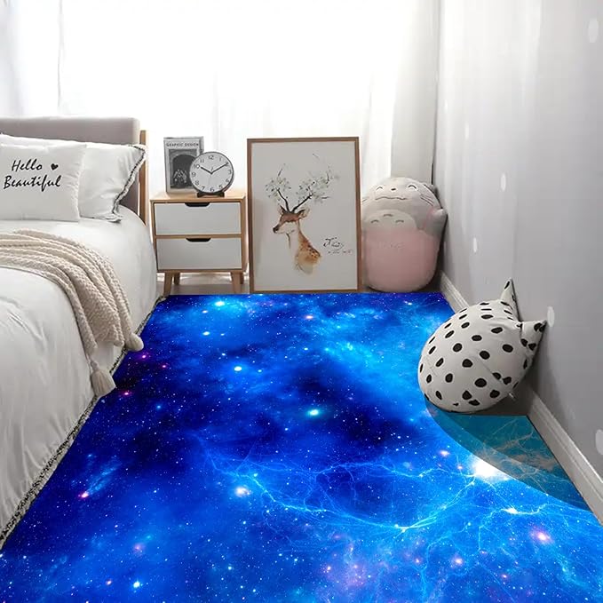 kxry Area Rugs 2X3 Feet, Blue Galaxy Space Soft Machine Washable Area Rugs Outer Space Starry Sky Universe Non Slip Foldable Floor Carpet for Living Room Bedroom Dining Room Dorms Nursery Rooms Office