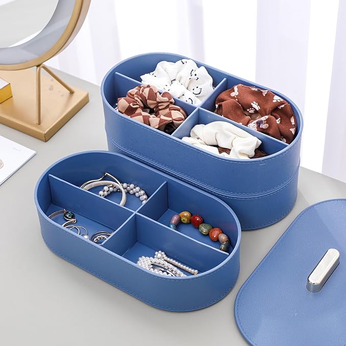 Yesesion Large Cable Organizer Box with Lid, Plastic Cord Management Case with 20pcs Wire Ties, Desk Drawer Tray for Home Office Supplies, Electronics, Chargers, Sticky Notes, Pens, Makeup (Blue)