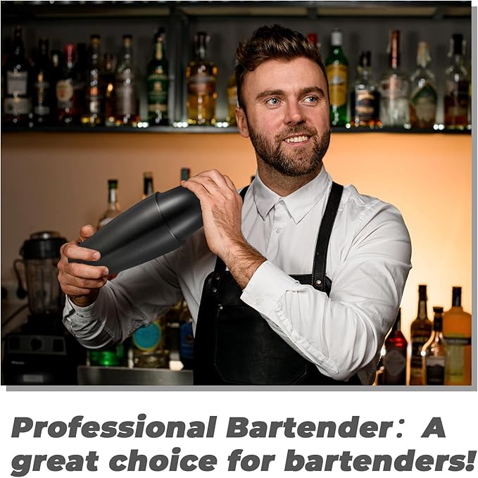 Sabary 6 Pcs Cocktail Shakers Professional Bar Shaker Boston Set Stainless Steel Martini Drink Mixer Basic Tool Weighted Shake Metal Can Cocktail Shaker Set, 18 Oz, 28 oz (Sanding Black)