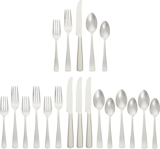 Amazon Basics 20-Piece Stainless Steel Flatware Set with Square Edge, Service for 4, Silver