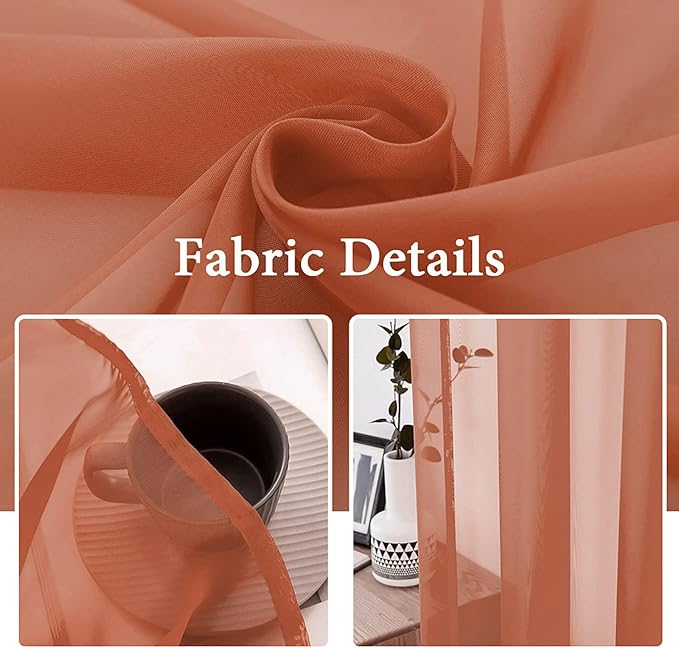 MIULEE 2 Panels Solid Color Sheer Window Curtains Elegant Window Voile Fall Panels/Drapes/Treatment for Bedroom Living Room (54X63 Inches Burnt Orange)
