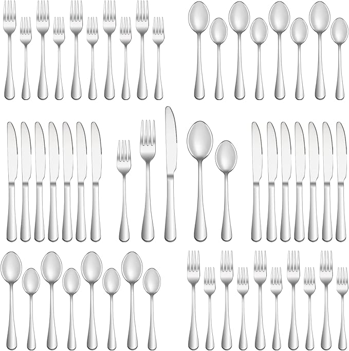 40 Piece Silverware Set Service for 8,Premium Stainless Steel Flatware Set,Mirror Polished Cutlery Utensil Set,Durable Home Kitchen Eating Tableware Set,Include Fork Knife Spoon Set,Dishwasher Safe