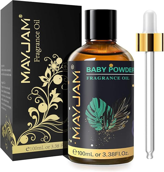 MAYJAM 100ML/3.38FL.OZ Baby Powder Fragrance Oils with Glass Dropper, Essential Oils for Diffusers for Home, Long Lasting Scented Oils for Diffusers Soap Candle Making