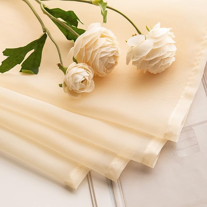 MIULEE 2 Panels Kitchen Tiers Half Window Sheer Curtains Rod Pocket Voile Drapes for Kitchen Bathroom Small Windows 29 by 24 Inch Cream Beige