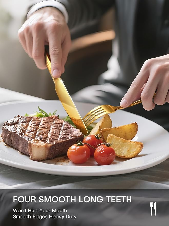Gold Silverware Set for 8, 40 Piece Food-Grade Stainless Steel Flatware Set, Rust-proof Mirror Polished Cutlery Utensil Set Include Knives Forks Spoons for Kitchen Restaurant,Dishwasher Safe